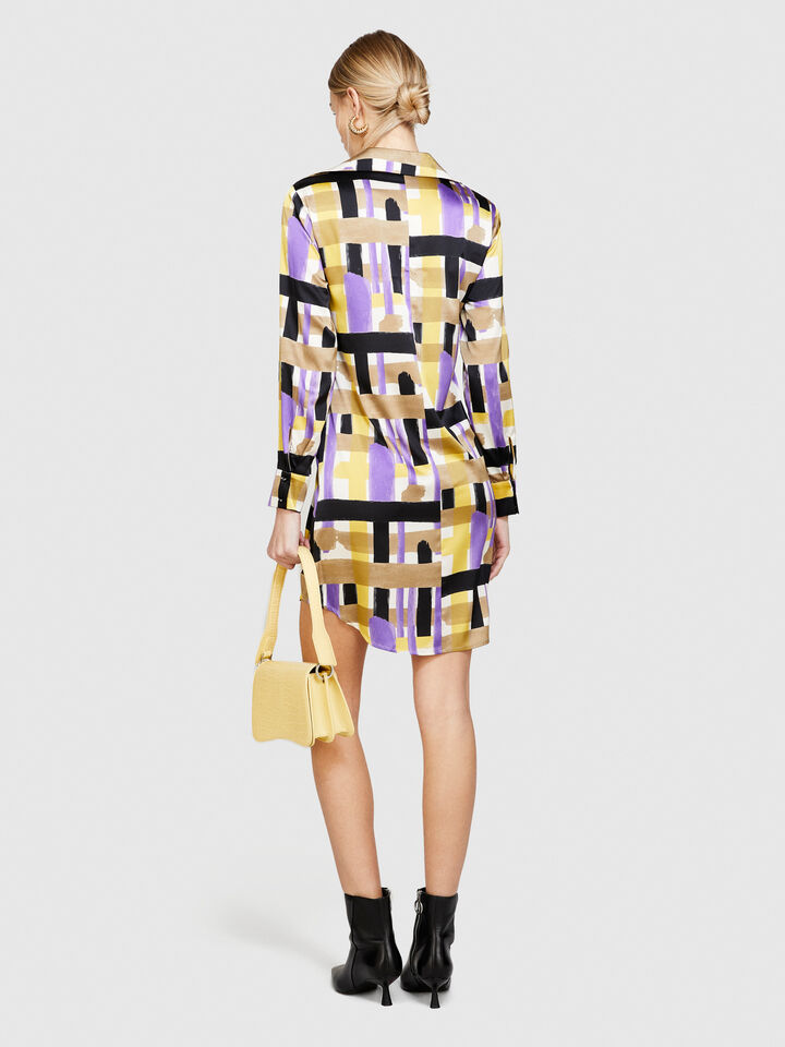 Dress in printed satin - women's short dresses - Multi-color | Sisley image number 3